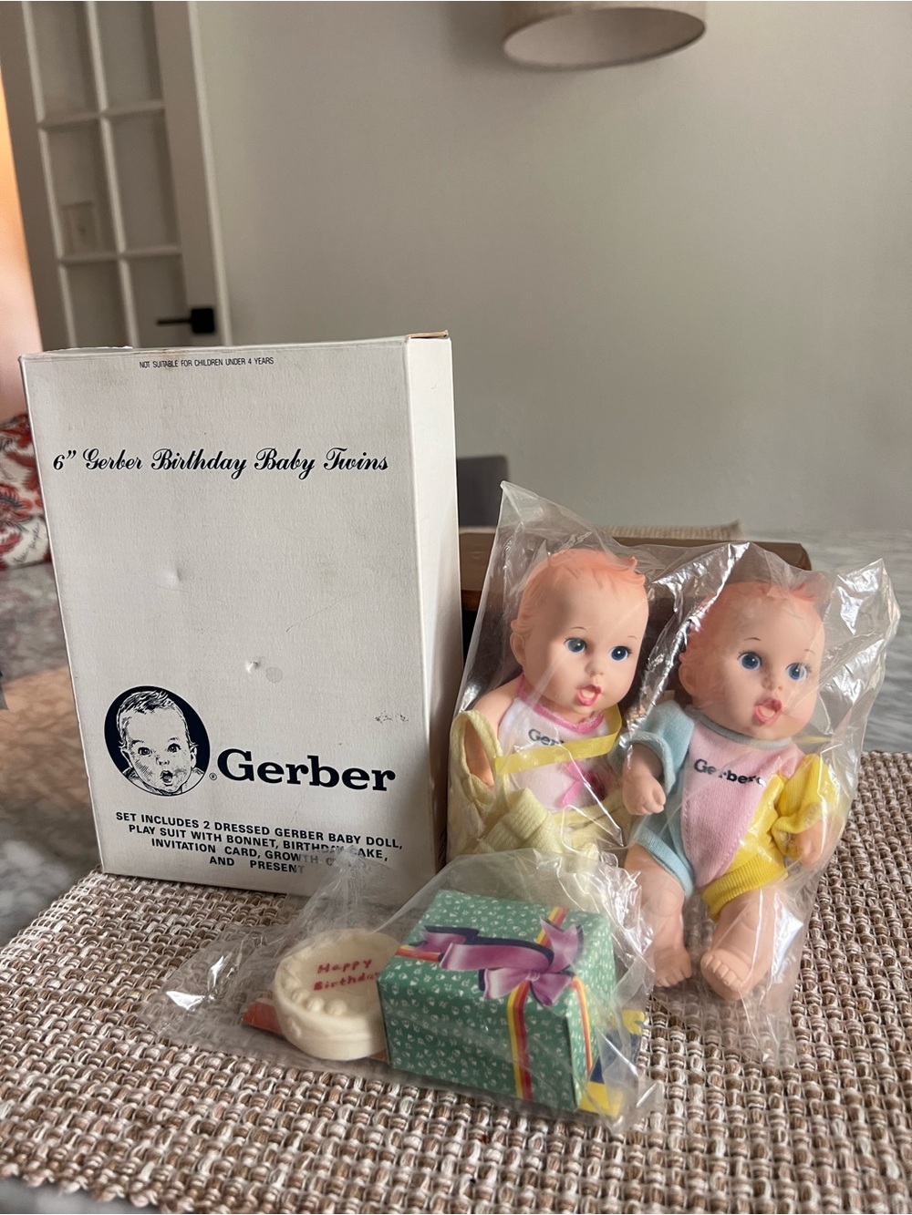 NWT Vintage Gerber Baby Twins Party Doll Set - Pink and Yellow